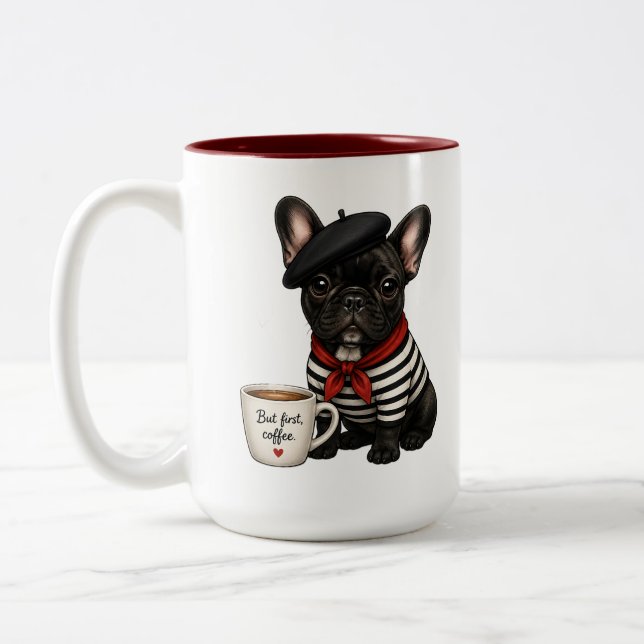 Caneca De Café Em Dois Tons Bulldog Francês com café (Esquerda)