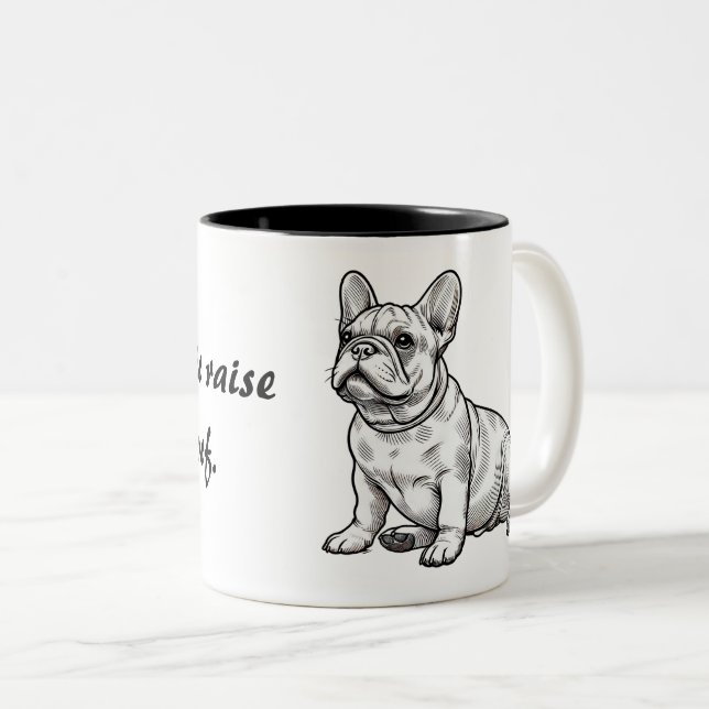 Caneca De Café Em Dois Tons Bulldog Francês não precisa de Woof (Frente Esquerda)