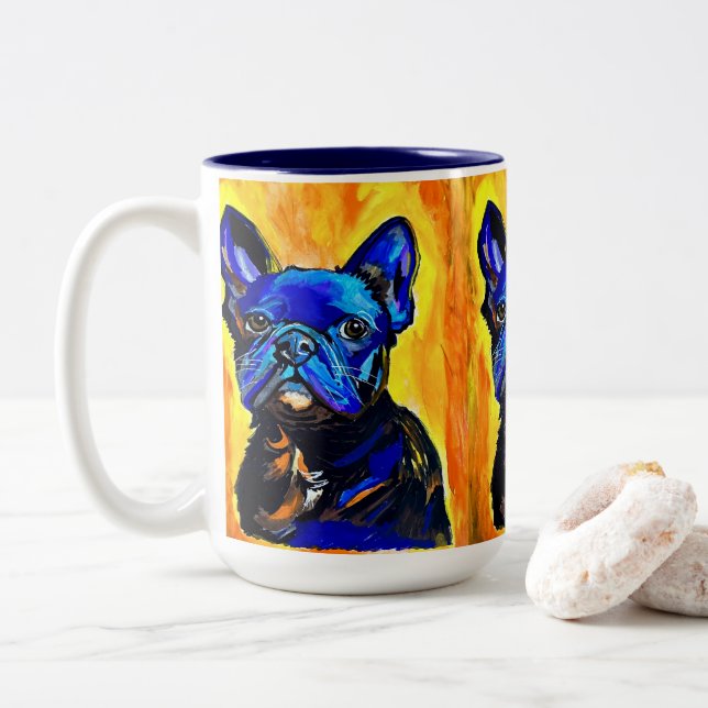 Caneca De Café Em Dois Tons Bulldog Mug Francês (Com Donut)