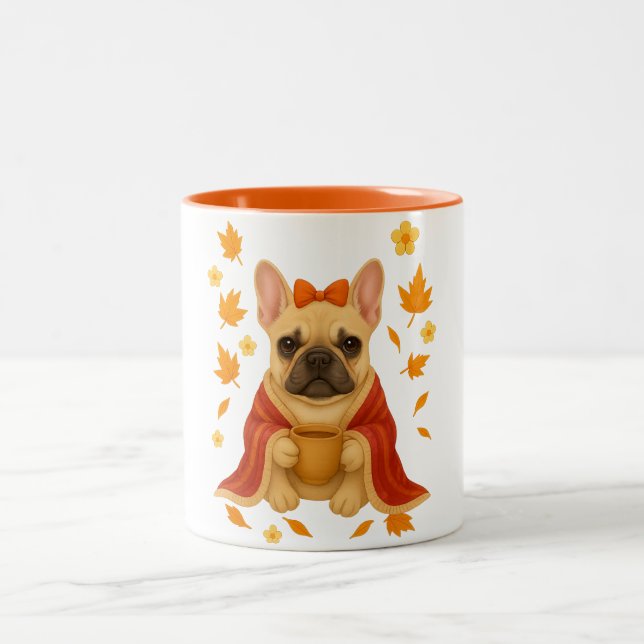 Caneca De Café Em Dois Tons Bulldogue Francês em Cobertor | Bebendo Café Aconc (Centro)