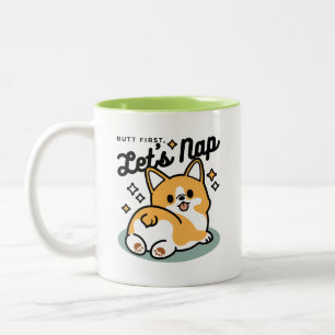 Caneca De Café Em Dois Tons Bumbum Primeiro, Vamos Nap - Bumbum Corgi Cute