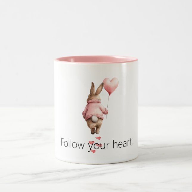 Caneca De Café Em Dois Tons Bunny Balão Coração Rosa  (Centro)