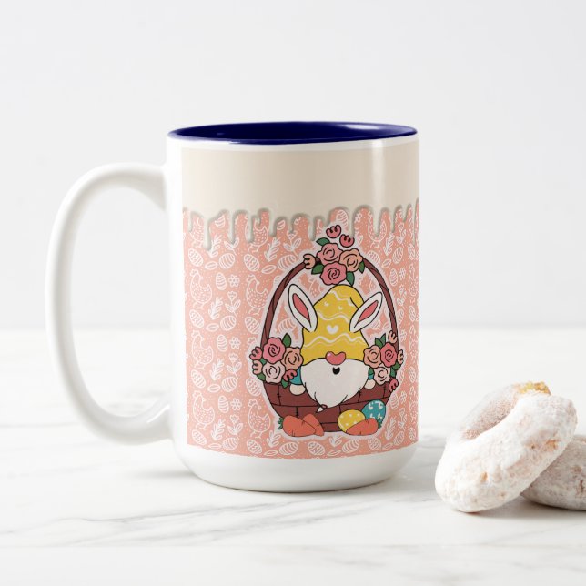 Caneca De Café Em Dois Tons Bunny Ears Páscoa Gnomo (Com Donut)