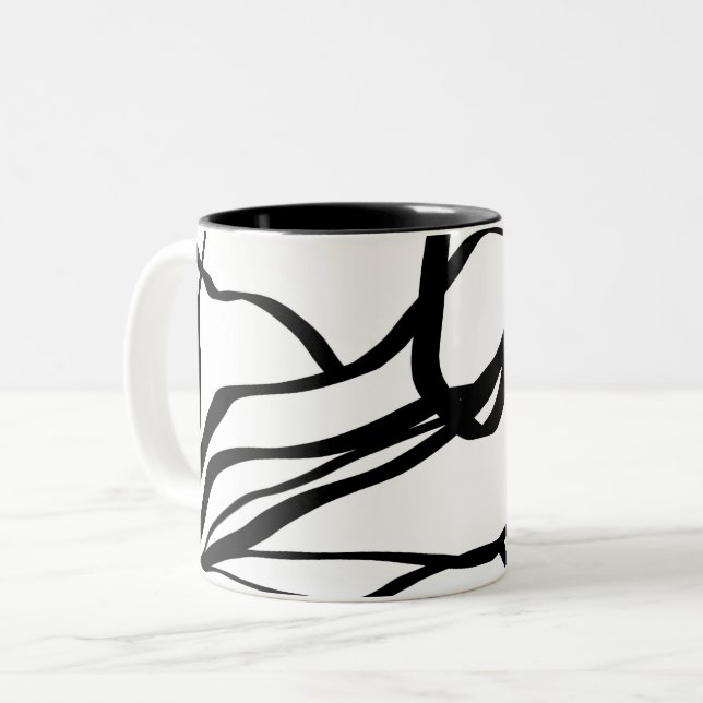 Caneca De Café Em Dois Tons Buquê Blanc: Abstrato branco e preto (Frente Esquerda)
