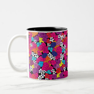 Caneca De Café Em Dois Tons Buquê, cor-de-rosa e púrpura, Mug de café com dois
