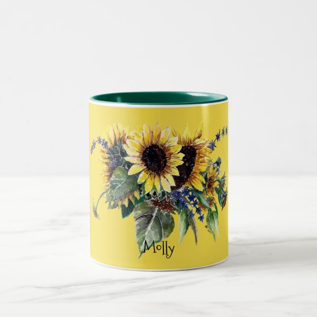 Caneca De Café Em Dois Tons Buquê de girassol personalizado em amarelo (Centro)