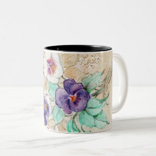 Caneca De Café Em Dois Tons Buquê de pansias para uma taça de café