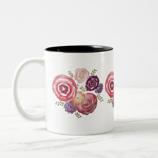 Caneca De Café Em Dois Tons Buquê de pintura com ventilador (Esquerda)