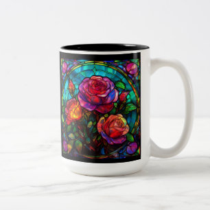 Caneca De Café Em Dois Tons Buquê de Rosas em Vidro Colorido para Destros