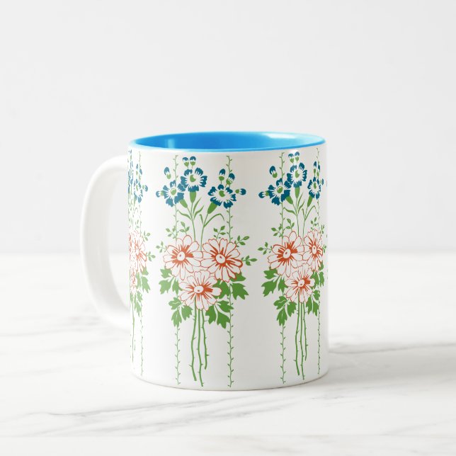 Caneca De Café Em Dois Tons Buquê Flor Barroco Wallpaper... (Frente Esquerda)