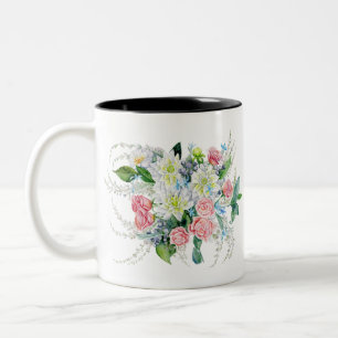 Caneca De Café Em Dois Tons Buquê Floral