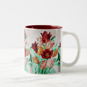 Caneca De Café Em Dois Tons Buquê Floral de Tulips, Belo Bronzeado