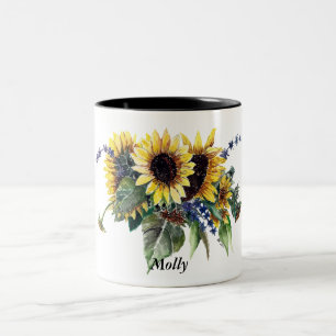 Caneca De Café Em Dois Tons Buquê personalizado do girassol