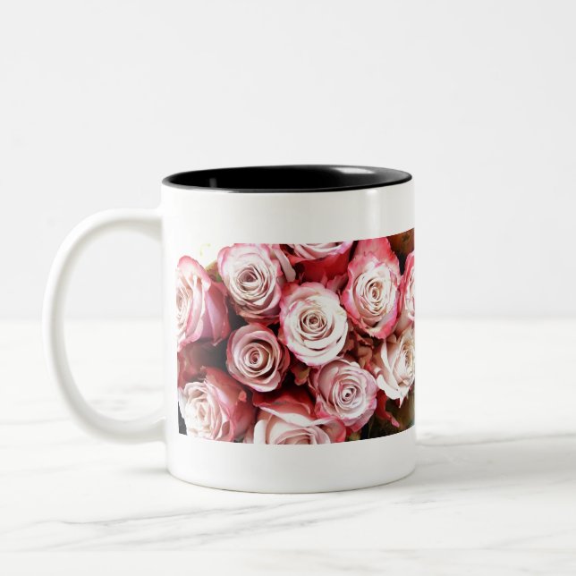 Caneca De Café Em Dois Tons Buquê Rosa E Rosa vermelha (Esquerda)