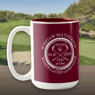Caneca De Café Em Dois Tons Buraco de Golfe Personalizado em Um Burgundy