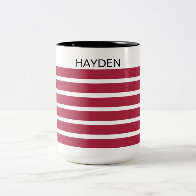Caneca De Café Em Dois Tons Burgundy and Black Striped Personalised (Centro)