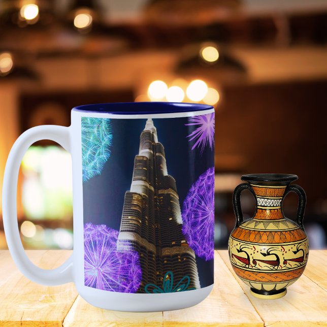 Caneca De Café Em Dois Tons Burj Khalifa Dubai Skyline Architecture UAE (Criador carregado)