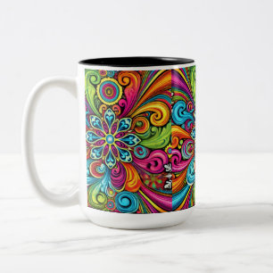 Caneca De Café Em Dois Tons Burst Floral Vibrante