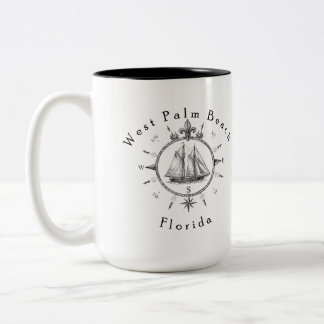 Caneca De Café Em Dois Tons Bússola Náutica de West Palm Beach Flórida
