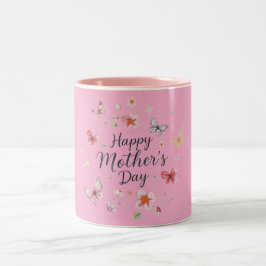 Caneca De Café Em Dois Tons Butterfly and Floral Happy Mother's Day