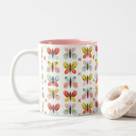 Caneca De Café Em Dois Tons Butterfly And Floral Pattern