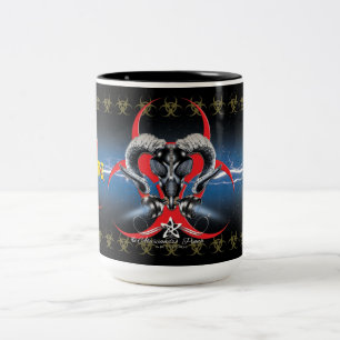 CANECA DE CAFÉ EM DOIS TONS BW! ADVERTÊNCIA BIOHAZARD! CAVEIRA