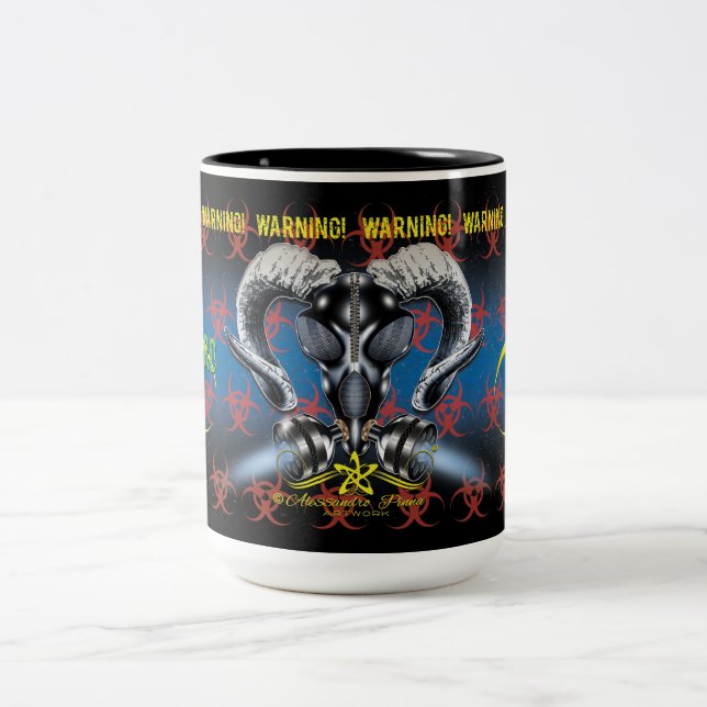 CANECA DE CAFÉ EM DOIS TONS BW! ADVERTÊNCIA BIOHAZARD! CAVEIRA (Centro)