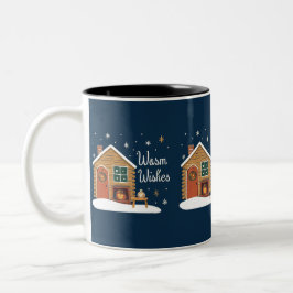 Caneca De Café Em Dois Tons "Cabana de Natal Aconchegante com Desejos Quentes"