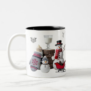 Caneca De Café Em Dois Tons Cabana Rústica Boneco de Neve Família