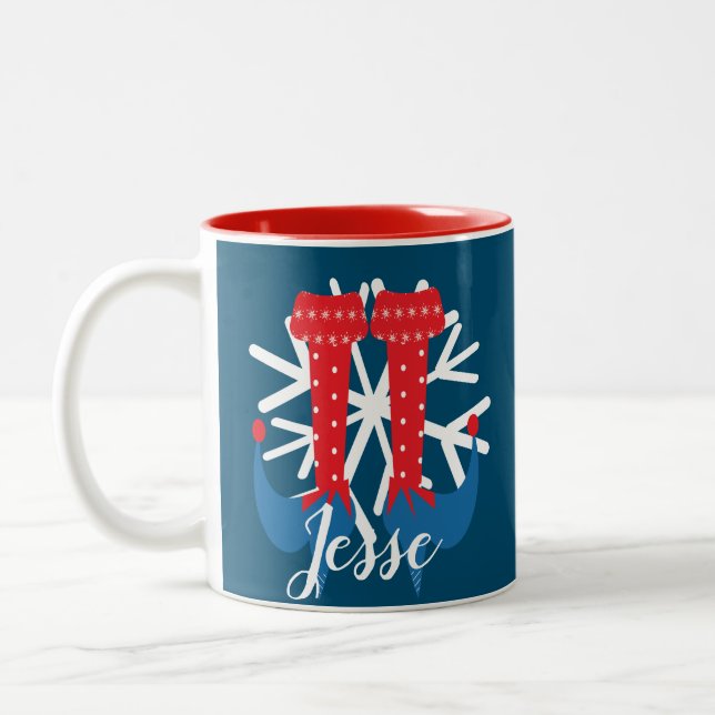 Caneca De Café Em Dois Tons Cabeça de Elf Bonita Snowflake Nome Personalizado  (Esquerda)