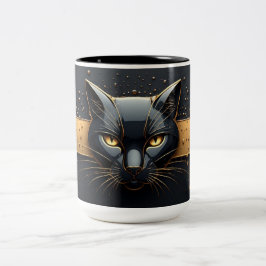 Caneca De Café Em Dois Tons Cabeça de Gato Preto com Design de Gotejamento Dou