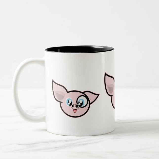 Caneca De Café Em Dois Tons Cabeça de Suíno Rosa Engraçada (Esquerda)