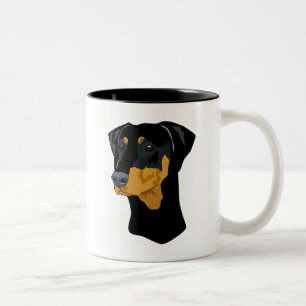 Caneca De Café Em Dois Tons Cabeça do Doberman, preto, Uncropped