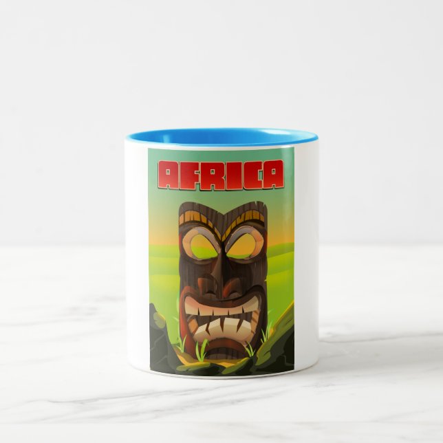Caneca De Café Em Dois Tons Cabeça Esculpida Africana (Centro)