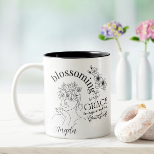 Caneca De Café Em Dois Tons Cabelo Coroa Chic de Rosas Surgindo com Graça
