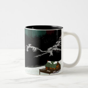 Caneca De Café Em Dois Tons Cabine, montanhas, Aurora