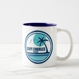 Caneca De Café Em Dois Tons Cabo Charles Beach Virginia Palm Tree Birds