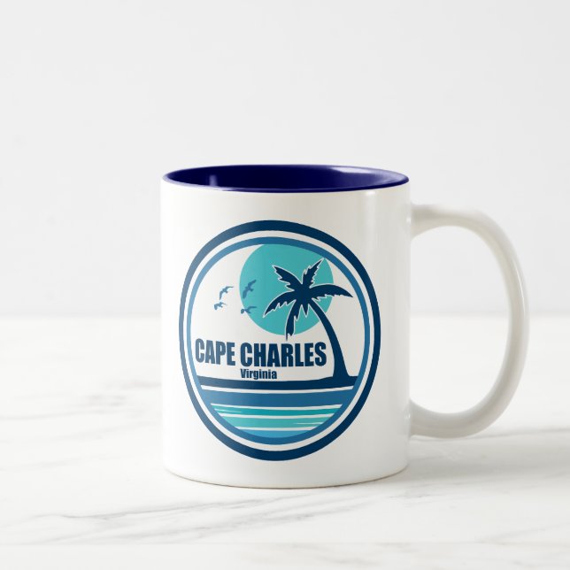 Caneca De Café Em Dois Tons Cabo Charles Beach Virginia Palm Tree Birds (Direita)