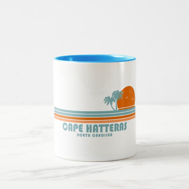 Caneca De Café Em Dois Tons Cabo Hatteras North Carolina Sun Palm Trees (Centro)