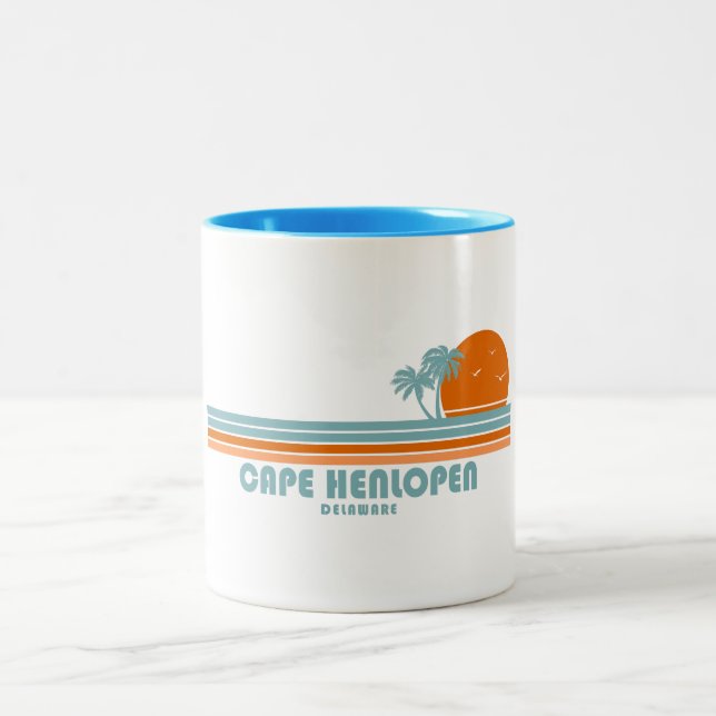 Caneca De Café Em Dois Tons Cabo Henlopen Delaware Sun Palm Trees (Centro)