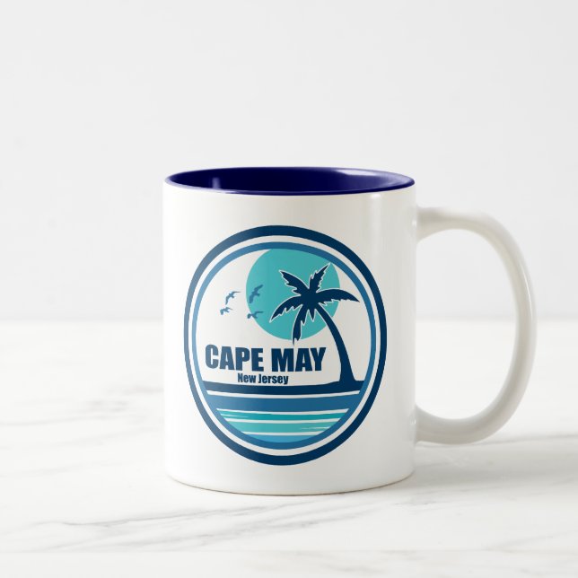 Caneca De Café Em Dois Tons Cabo May New Jersey Palm Tree Birds (Direita)