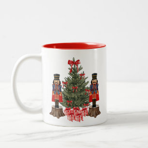 Caneca De Café Em Dois Tons Caça-Arco Vermelha de Árvore de Natal Nutcracker