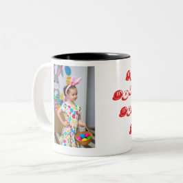 Caneca De Café Em Dois Tons Caça de Ovos de Foto de Menina com Cesta e Orelha 