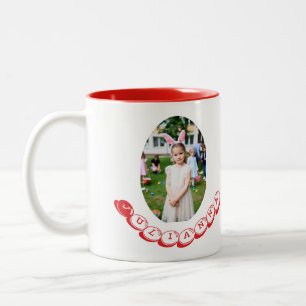 Caneca De Café Em Dois Tons Caça de ovos de foto de menina com orelhas de coel