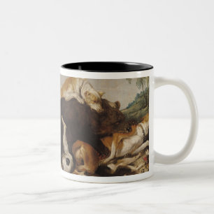 Caneca De Café Em Dois Tons Caça do urso ou, batalha entre cães e ursos