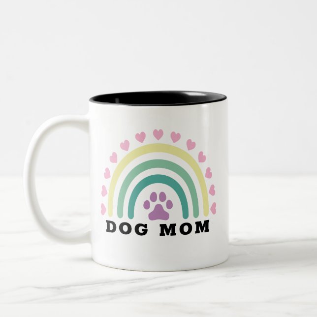 Caneca De Café Em Dois Tons Cachorro Arco Moderno Mãe Monograma (Esquerda)
