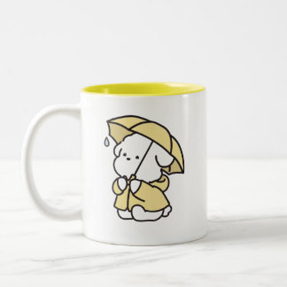 Caneca De Café Em Dois Tons Cachorro Branco Fofo com Capote Amarelo e Guarda-C