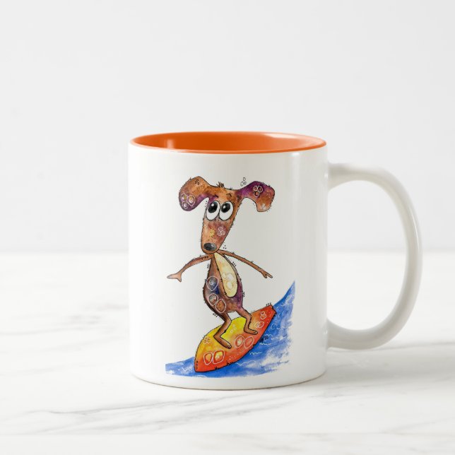 Caneca De Café Em Dois Tons Cachorro branco na prancha (Direita)