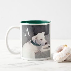 Caneca De Café Em Dois Tons Cachorro Branco Solteiro Verde Inicial
