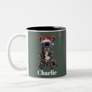 Caneca De Café Em Dois Tons Cachorro Bulldog Francês de Natal Nome Personaliza